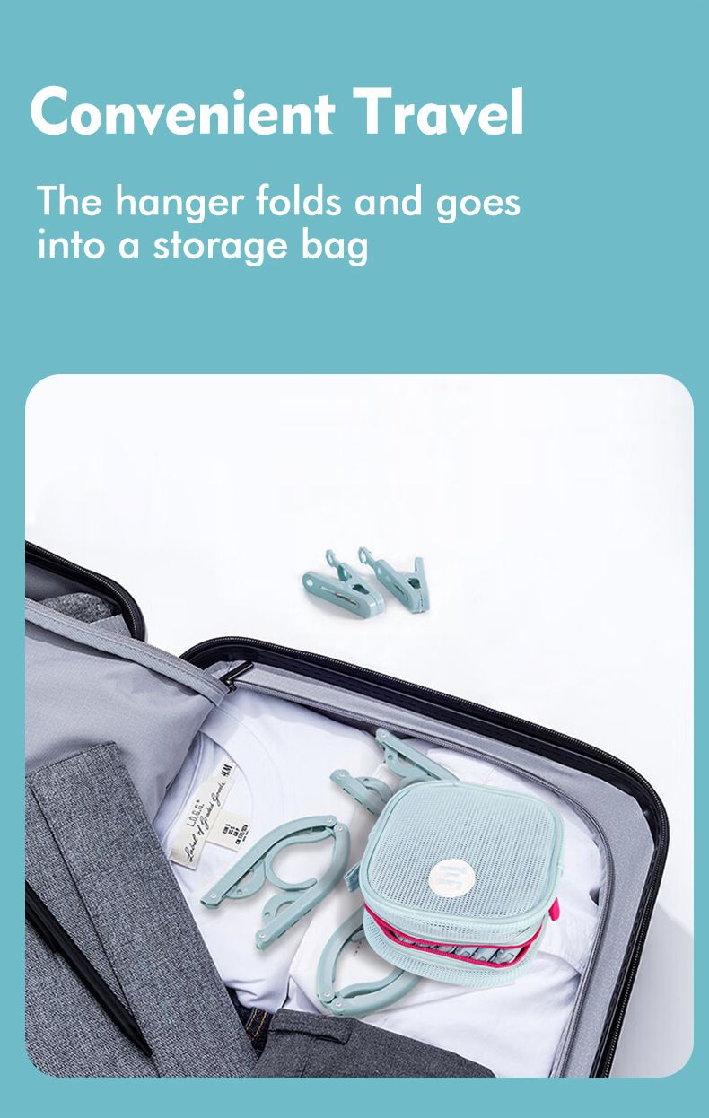 Portable Folding Travel Hangers Set - 19 Piece Laundry Kit with 6 Adjustable Hangers 12 Clips and Storage Bag - Space Saving Design for Caravanning Camping and Student Dorms - Pink - Image 5