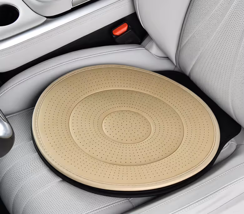 Beige 360 Degree Rotating Car Seat Cushion - 53cm Nano Tech Swivel Mobility Aid - Easy Vehicle Entry and Exit for Seniors, Breathable Non Slip Ergonomic Support for Home Office and Travel - Image 1