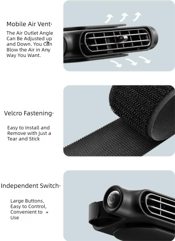 Black Car Seat Back Headrest Fan USB Powered Turbine Cooling Fan with 3 Adjustable Speeds - Image 6