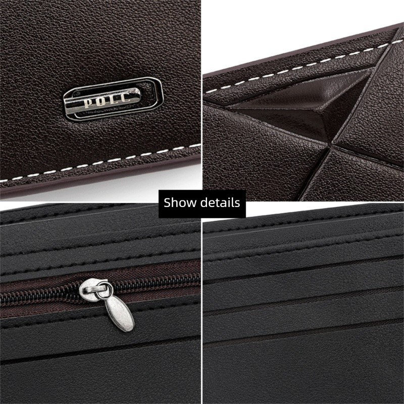 Brown Men's PU Leather Bifold Wallet - Slim Short Design with Zipper Coin Pocket - Multi Card Slots and ID Window for Everyday Use - Image 5