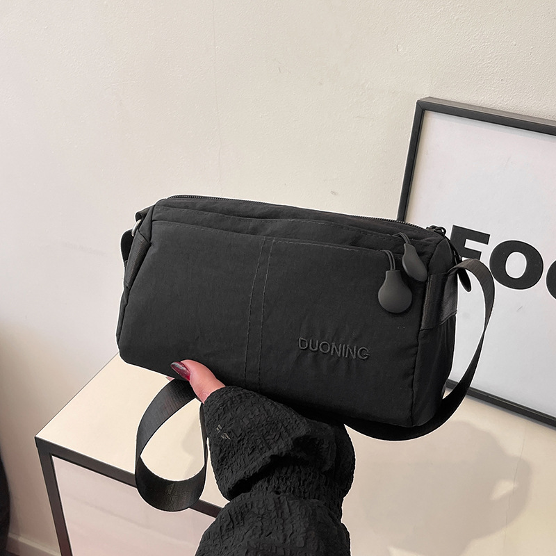 Black Women's Lightweight Nylon Crossbody Bag - Multi-Layer Shoulder Purse with Adjustable Strap for Casual Travel and Daily Use - Image 1