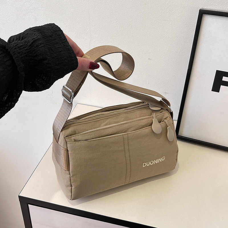Khaki Women's Lightweight Nylon Crossbody Bag - Multi-Layer Shoulder Purse with Adjustable Strap for Casual Travel and Daily Use - Image 1
