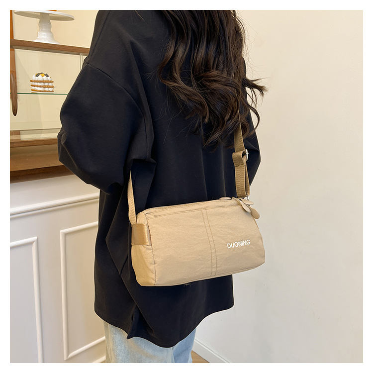 Khaki Women's Lightweight Nylon Crossbody Bag - Multi-Layer Shoulder Purse with Adjustable Strap for Casual Travel and Daily Use - Image 6