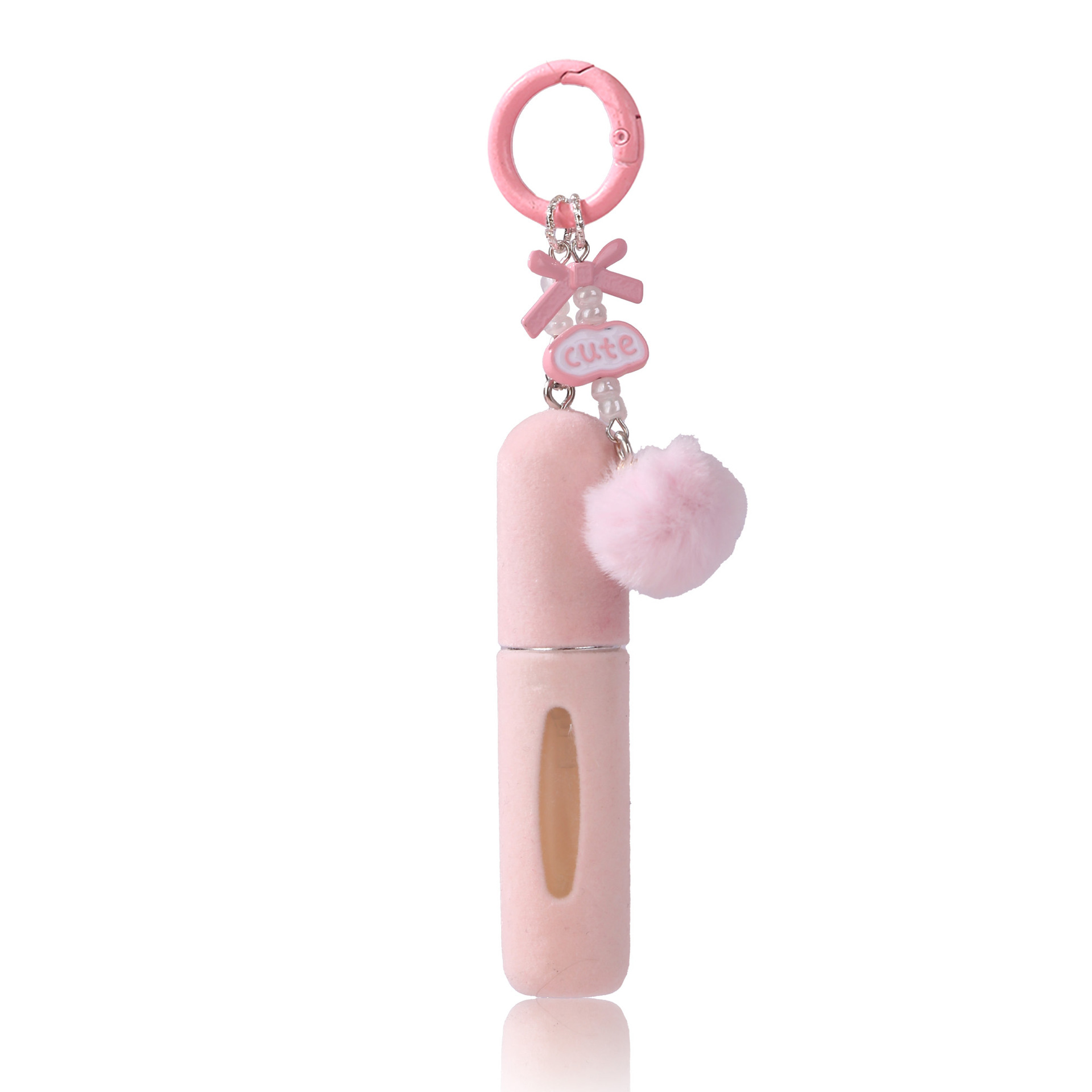 Pink 3 Pack Plush Perfume Atomiser Keychain - 5ml Portable Refillable Spray Bottle with Pom Pom Bag Charm - Image 1