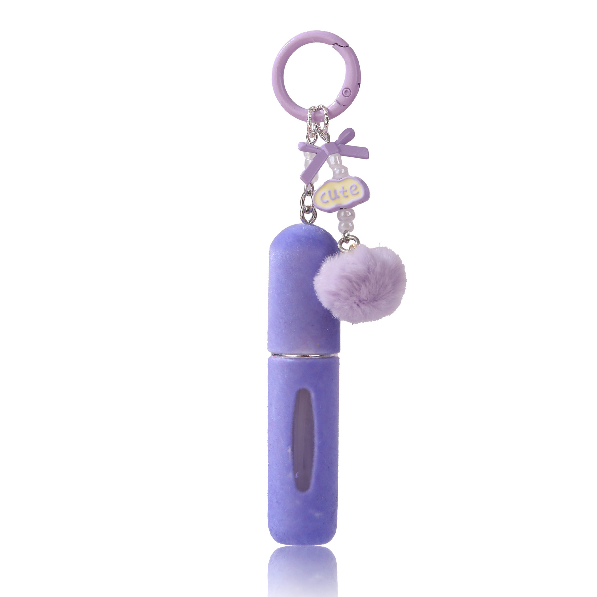 Purple 3 Pack Plush Perfume Atomiser Keychain - 5ml Portable Refillable Spray Bottle with Pom Pom Bag Charm - Image 1