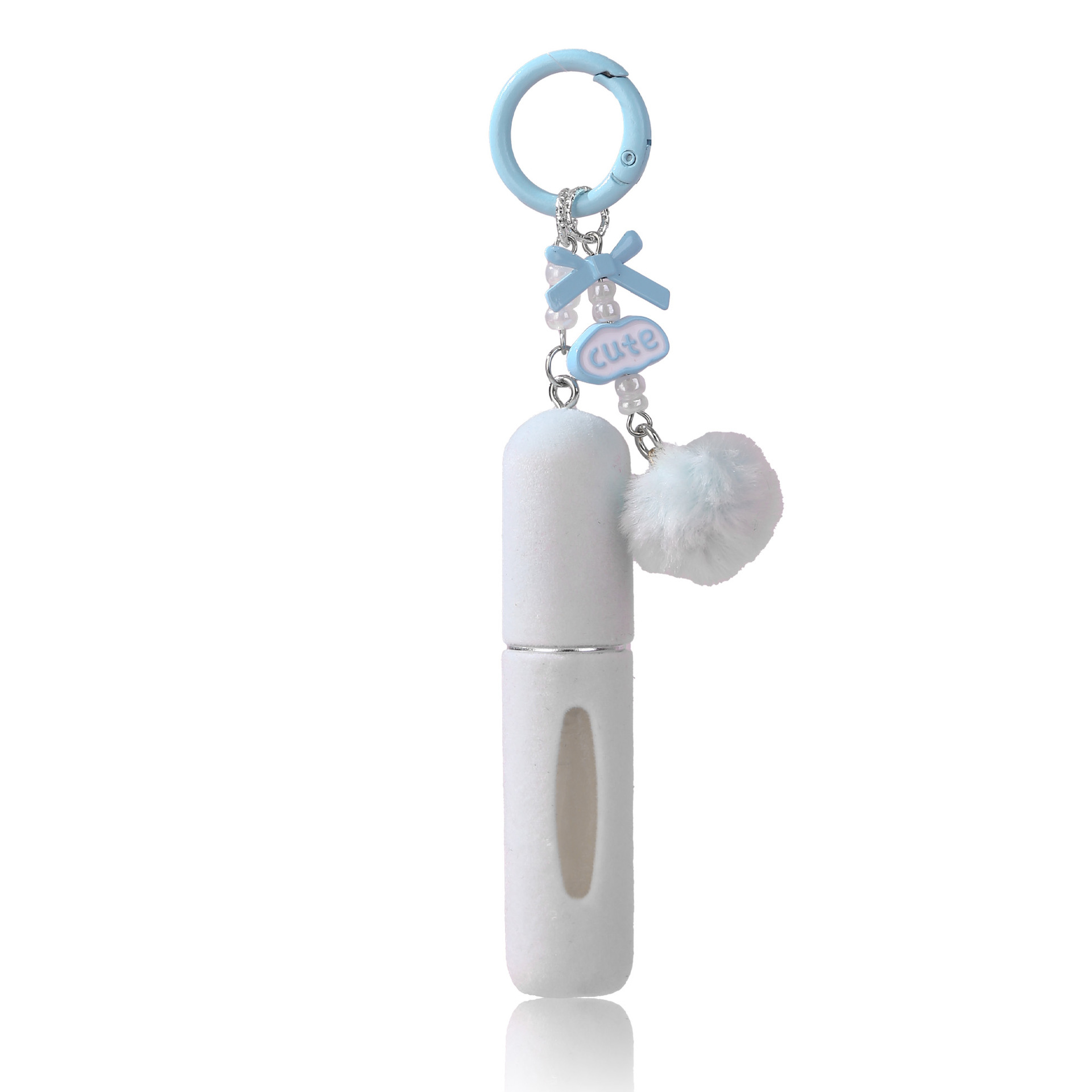 Blue 3 Pack Plush Perfume Atomiser Keychain - 5ml Portable Refillable Spray Bottle with Pom Pom Bag Charm - Image 1