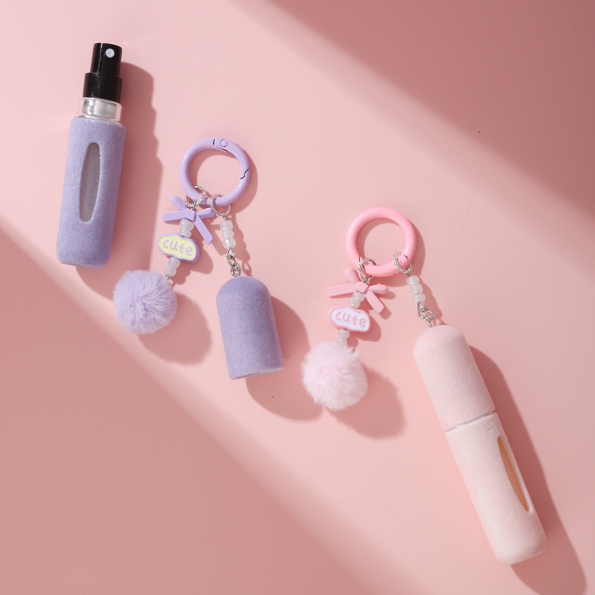 3 Pack Plush Perfume Atomiser Keychain - 5ml Portable Refillable Spray Bottle with Pom Pom Bag Charm Random color - Image 3