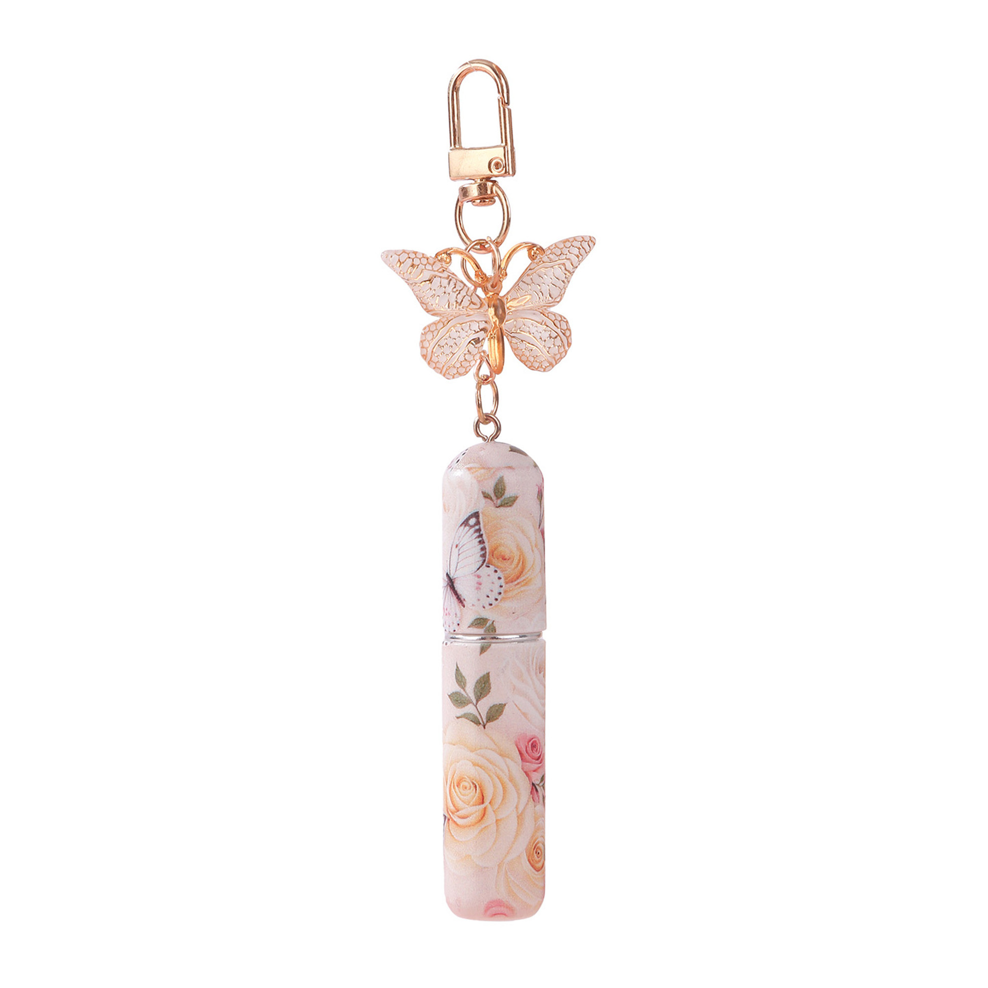 Light Yellow 3 Pcs Portable 5ml Perfume Atomiser Keychain - Refillable Floral Spray Bottle with Butterfly Charm for Travel & Handbag - Image 1