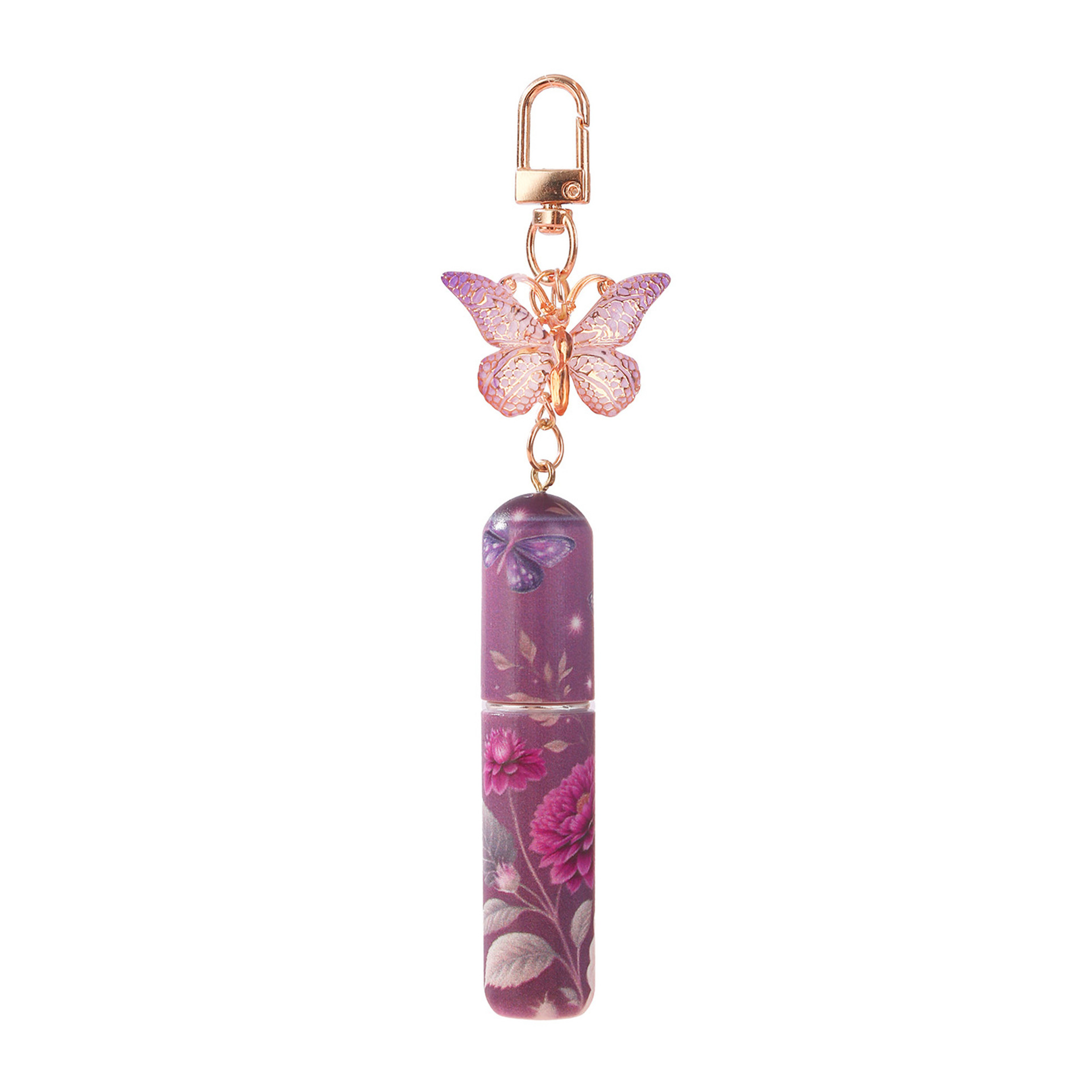 Purple 3 Pcs Portable 5ml Perfume Atomiser Keychain - Refillable Floral Spray Bottle with Butterfly Charm for Travel & Handbag - Image 1
