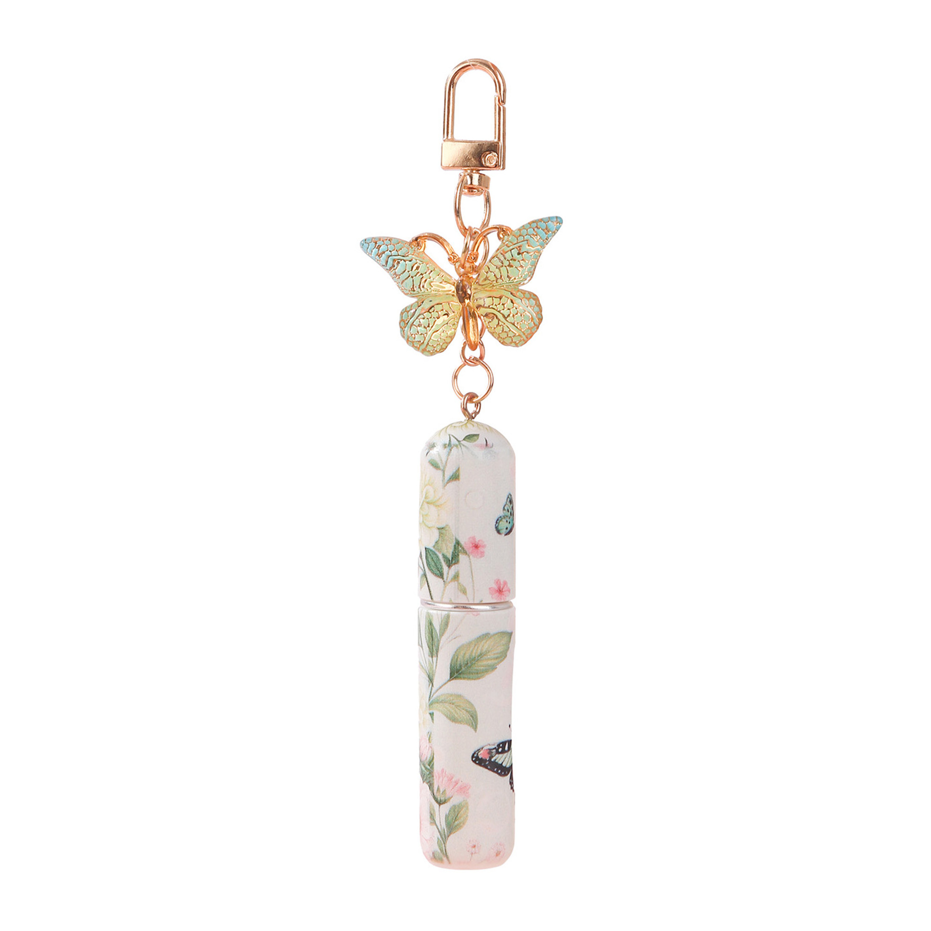 Light Green 3 Pcs Portable 5ml Perfume Atomiser Keychain - Refillable Floral Spray Bottle with Butterfly Charm for Travel & Handbag - Image 1
