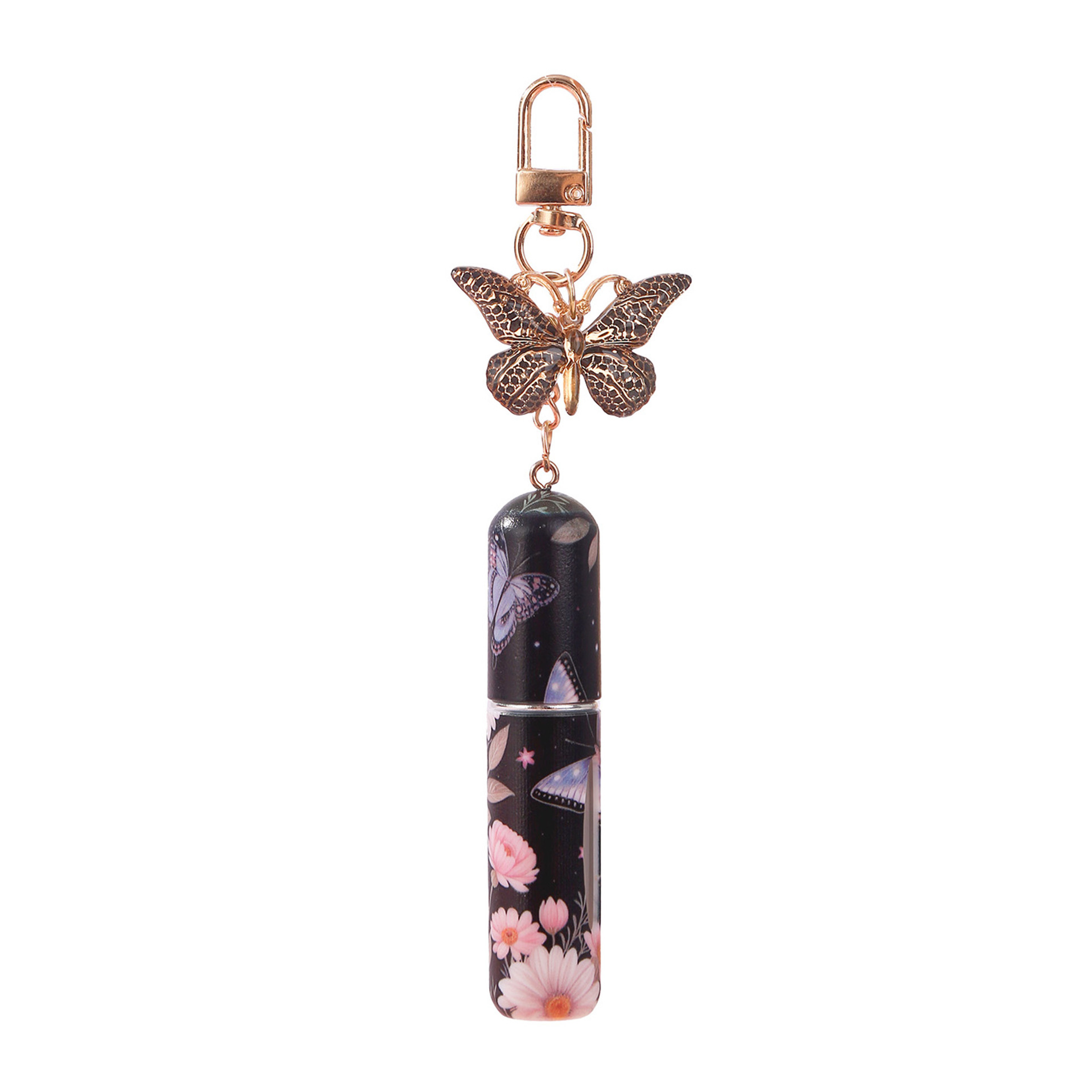 Black 3 Pcs Portable 5ml Perfume Atomiser Keychain - Refillable Floral Spray Bottle with Butterfly Charm for Travel & Handbag - Image 1