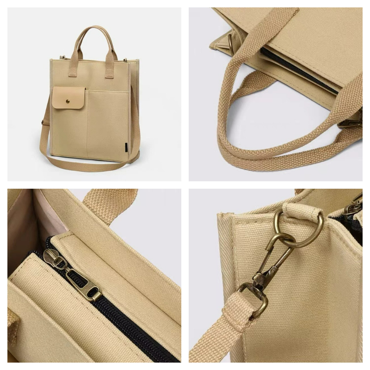 Black Unisex Canvas Tote Bag - Structured Vertical Shoulder Satchel with Front Pocket - Lightweight Crossbody for Work, Uni & Daily Commute - Image 6