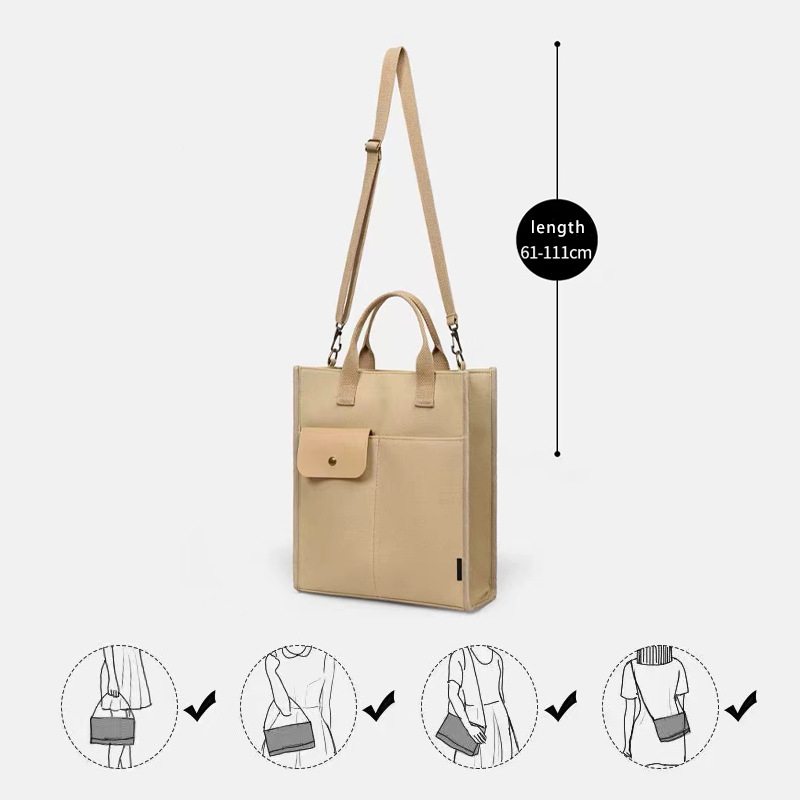 Black Unisex Canvas Tote Bag - Structured Vertical Shoulder Satchel with Front Pocket - Lightweight Crossbody for Work, Uni & Daily Commute - Image 7