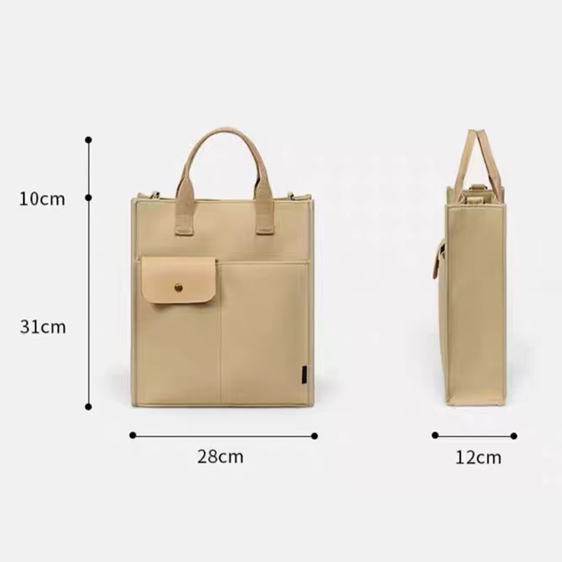 White Unisex Canvas Tote Bag - Structured Vertical Shoulder Satchel with Front Pocket - Lightweight Crossbody for Work, Uni & Daily Commute - Image 4