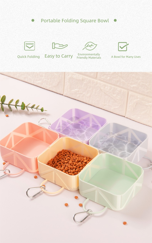 2 Pcs Yellow Portable 500ml Collapsible Square Pet Bowl - Silicone Travel Feeder with Carabiner Clip for Dogs & Cats - Lightweight for Camping & Hiking - Image 3