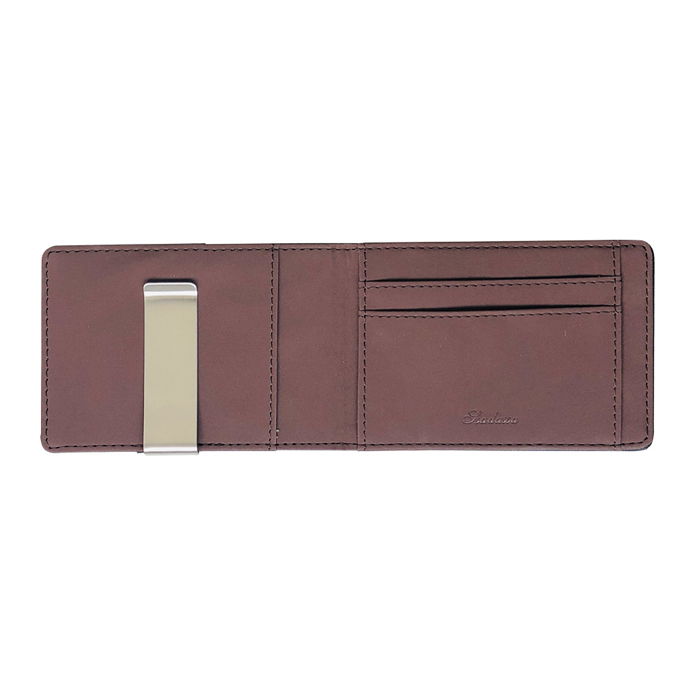 Brown Men's Slim Bifold Money Clip Wallet - Saffiano Texture PU Leather with Stainless Steel Cash Clamp - Minimalist Front Pocket Card Holder - Image 1
