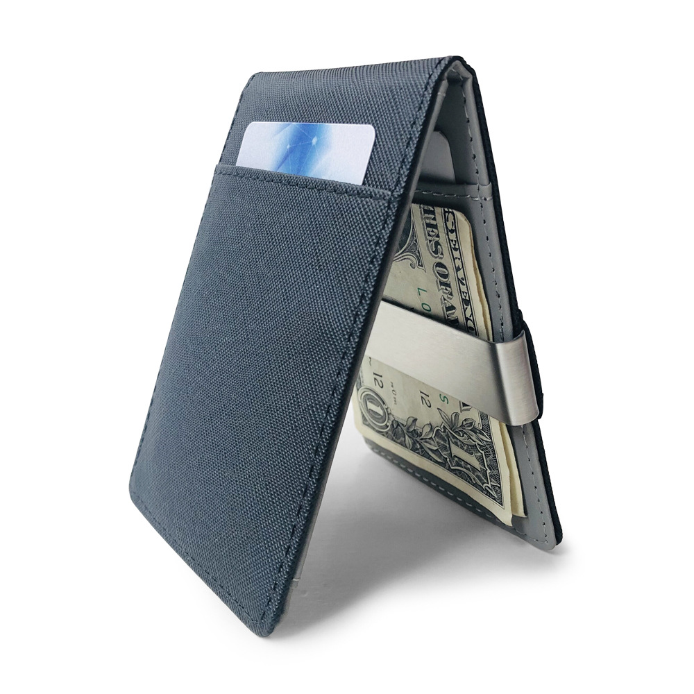 Brown Men's Slim Bifold Money Clip Wallet - Saffiano Texture PU Leather with Stainless Steel Cash Clamp - Minimalist Front Pocket Card Holder - Image 3