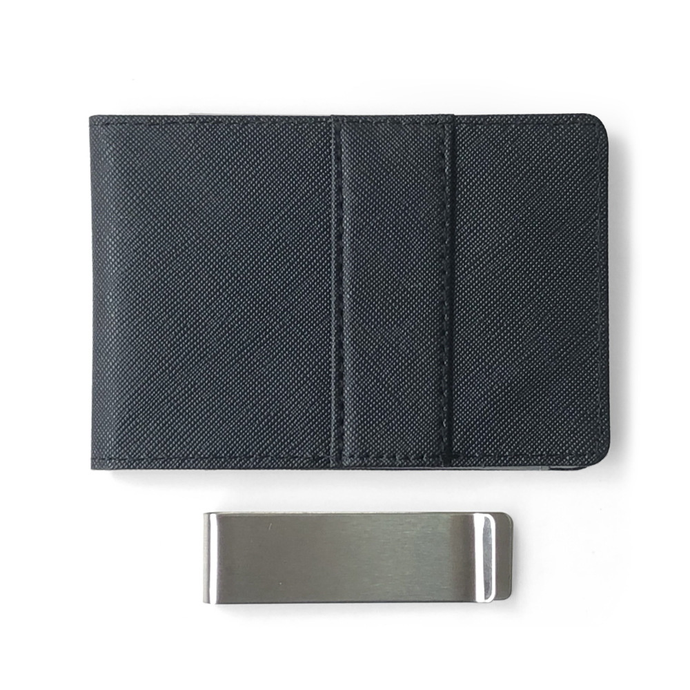 Brown Men's Slim Bifold Money Clip Wallet - Saffiano Texture PU Leather with Stainless Steel Cash Clamp - Minimalist Front Pocket Card Holder - Image 4
