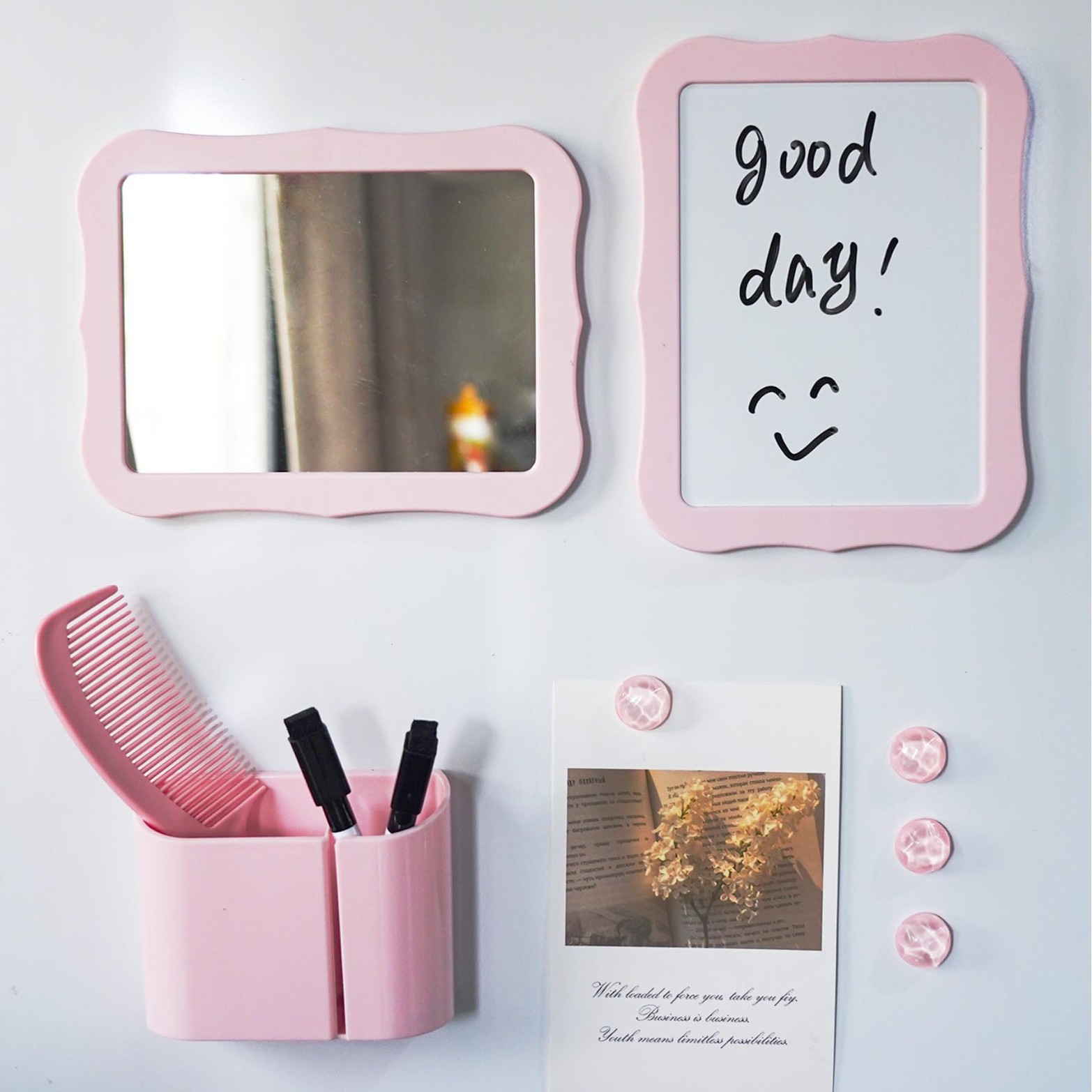 10-Piece Pink Magnetic Locker Organiser Set - Mirror, Whiteboard, Storage Box & Accessories - Back to School Kit - Image 1