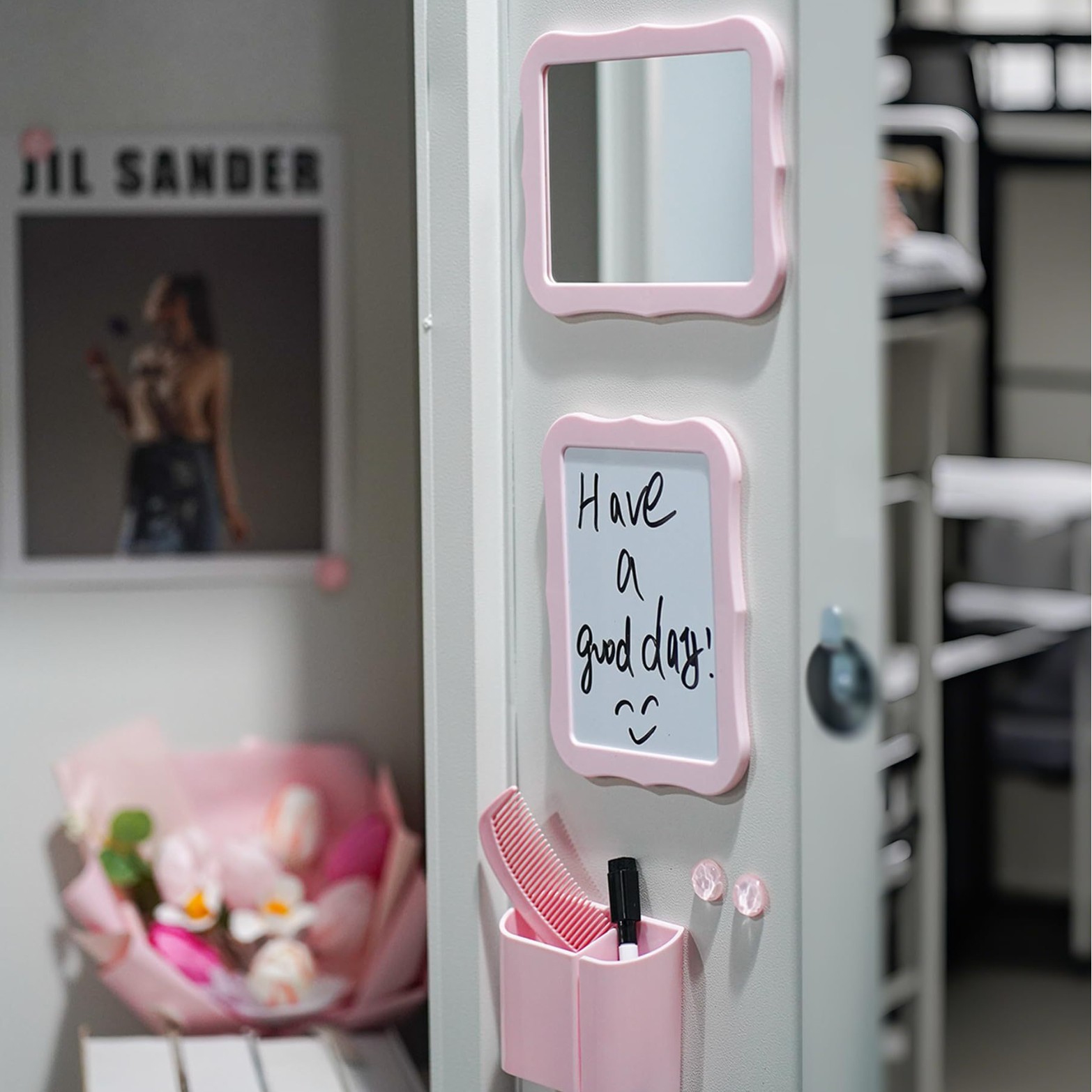 10-Piece Pink Magnetic Locker Organiser Set - Mirror, Whiteboard, Storage Box & Accessories - Back to School Kit - Image 4