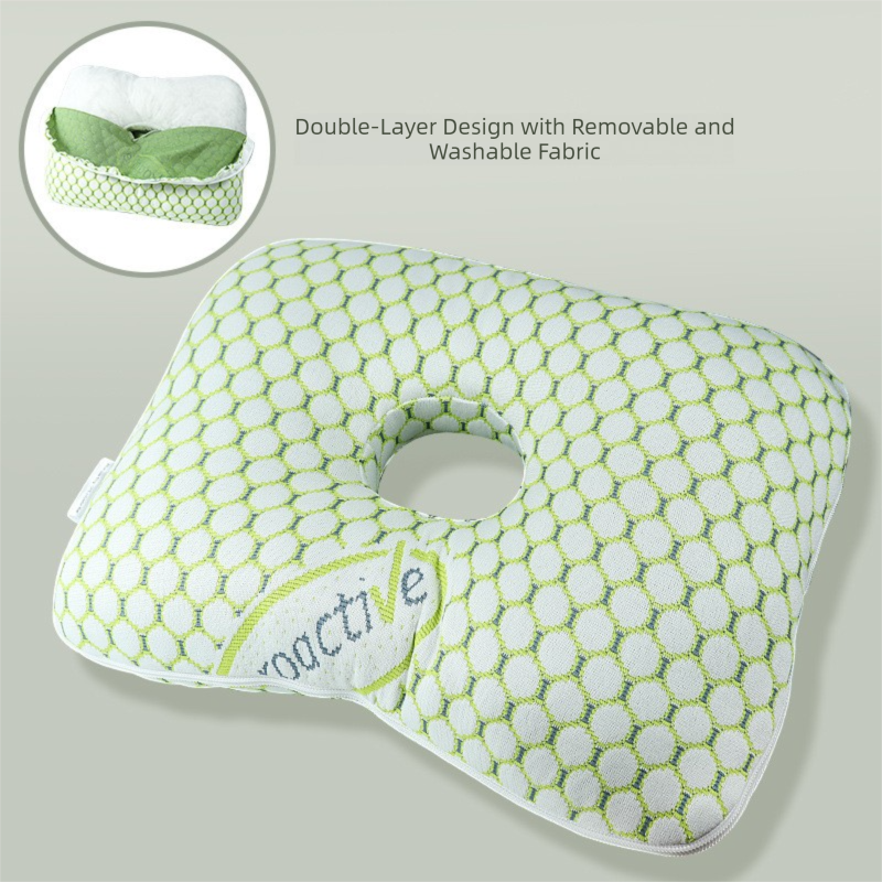 Green Ergonomic Ear Pillow with Hole for Side Sleepers - Pressure Relief Cushion for Ear Pain, Piercings & CNH - Washable Cover - Image 1