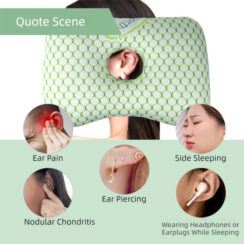 Green Ergonomic Ear Pillow with Hole for Side Sleepers - Pressure Relief Cushion for Ear Pain, Piercings & CNH - Washable Cover - Image 3