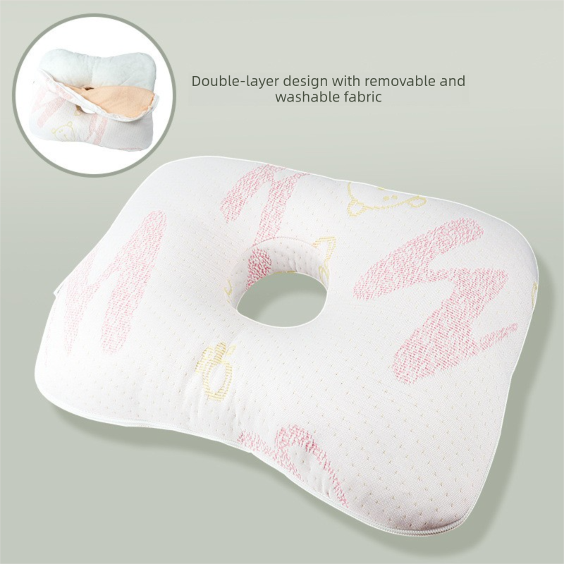 White and Pink Ergonomic Ear Pillow with Hole for Side Sleepers - Pressure Relief Cushion for Ear Pain, Piercings & CNH - Washable Cover - Image 1