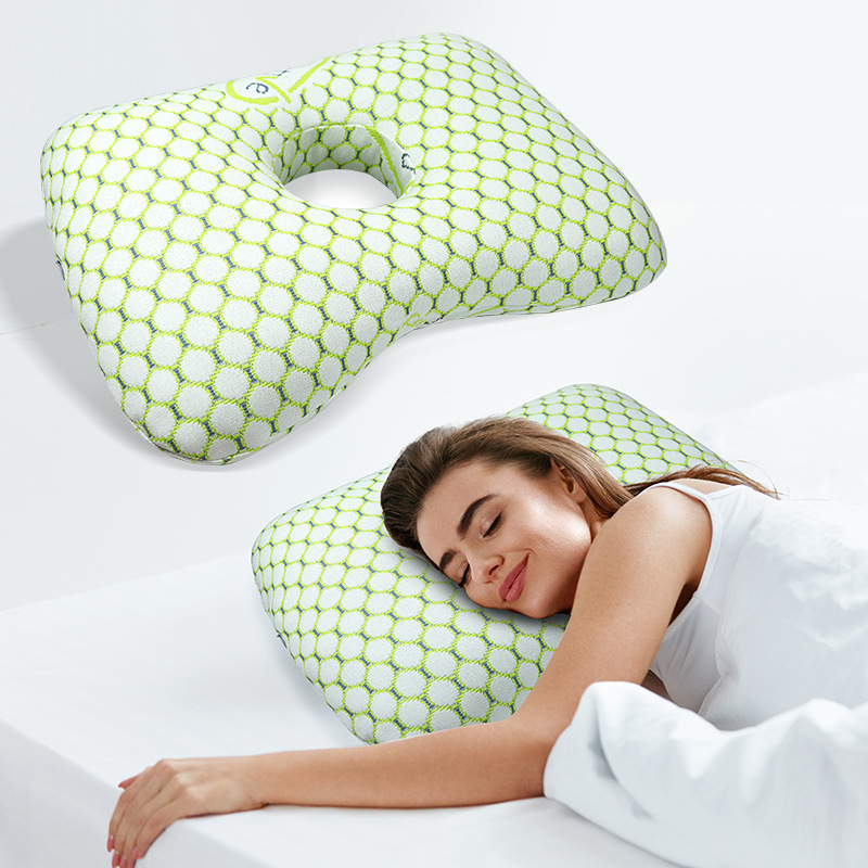 Blue Ergonomic Ear Pillow with Hole for Side Sleepers - Pressure Relief Cushion for Ear Pain, Piercings & CNH - Washable Cover - Image 4