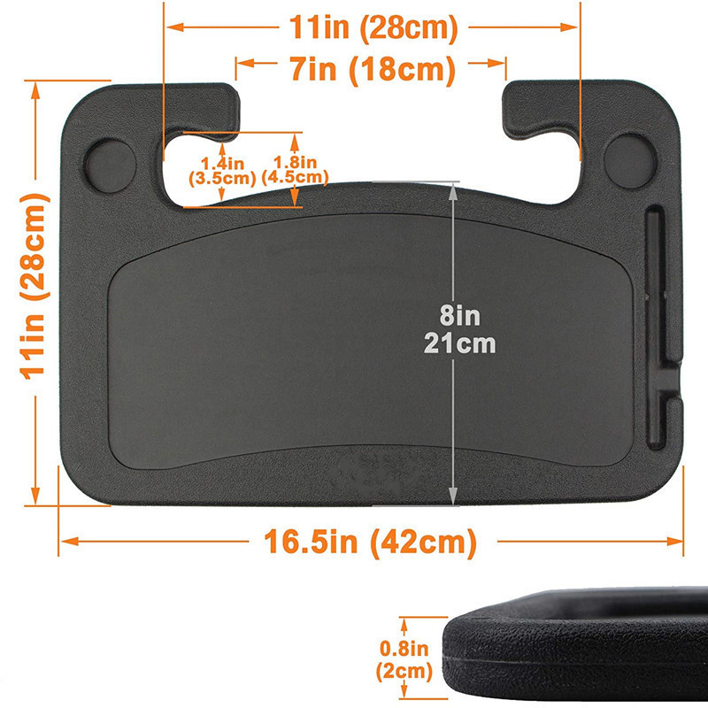 Black Portable Car Steering Wheel Tray - 2-in-1 Dual Sided Laptop Desk & Food Table with Cup Holder - Universal Auto Interior Accessory for Travel & Mobile Work - Image 2