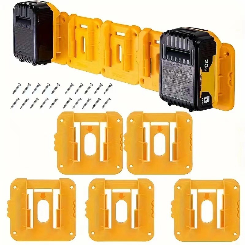 Yellow 5 Pack Battery Mount Holder for Dewalt 18V 20V 60V Lithium Batteries - Heavy Duty ABS Wall Storage Rack - Workshop Garage Organiser - Image 1