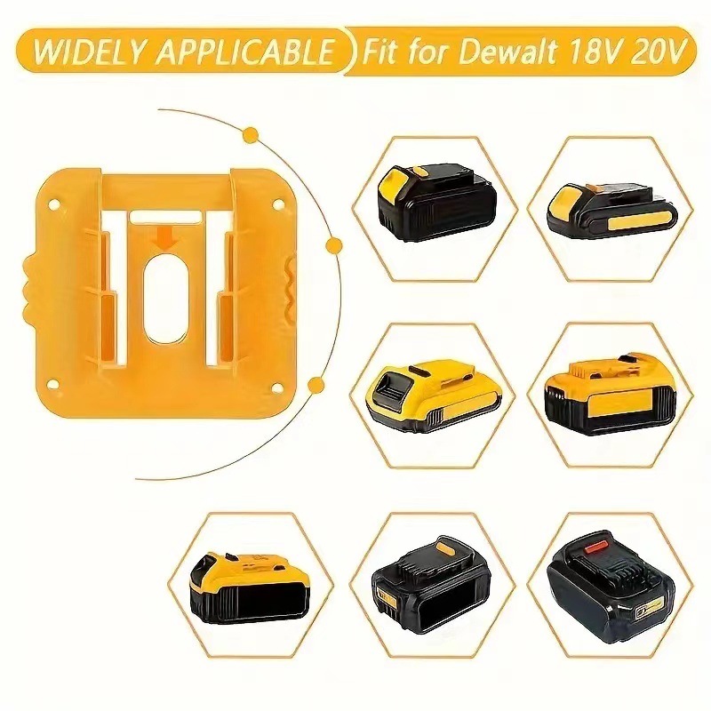 Yellow 5 Pack Battery Mount Holder for Dewalt 18V 20V 60V Lithium Batteries - Heavy Duty ABS Wall Storage Rack - Workshop Garage Organiser - Image 2