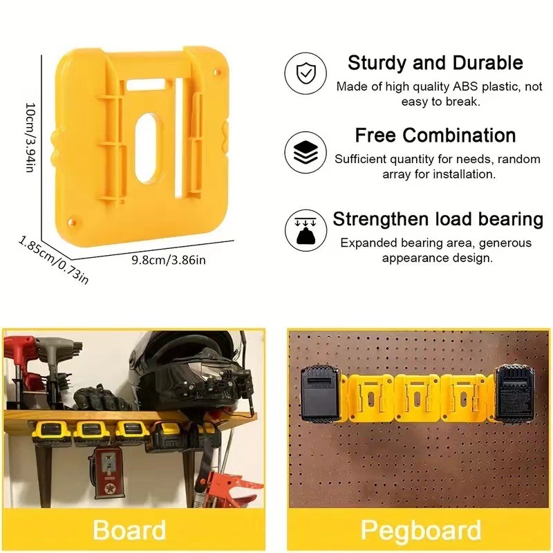 Yellow 5 Pack Battery Mount Holder for Dewalt 18V 20V 60V Lithium Batteries - Heavy Duty ABS Wall Storage Rack - Workshop Garage Organiser - Image 3