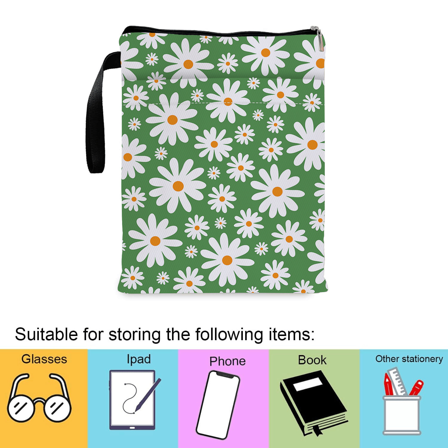 Green Floral pattern book cover with zippered pocket - Lightweight polyester book cover, suitable for books and tablets(BS001) - Image 4