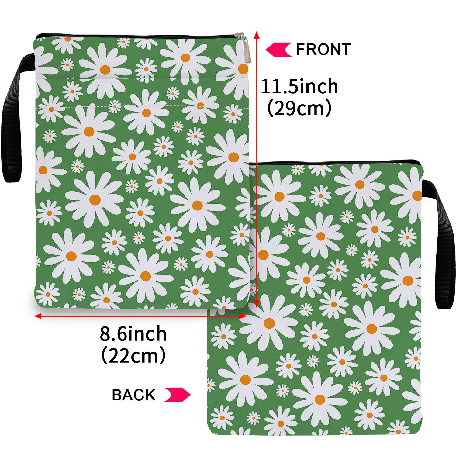 Blue Floral pattern book cover with zippered pocket - Lightweight polyester book cover, suitable for books and tablets(FBS001) - Image 3
