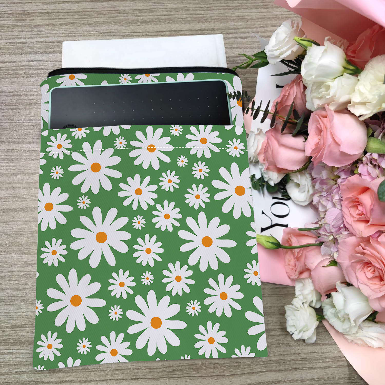 Blue Floral pattern book cover with zippered pocket - Lightweight polyester book cover, suitable for books and tablets(FBS001) - Image 6