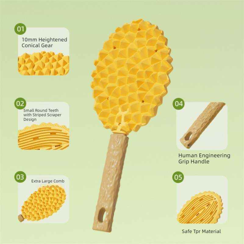 Yellow Pet Durian Massage Comb 2-Pack - Cat Deshedding Brush with Dual-Sided TPR Design for Soft Skin and Fur Cleaning - Image 5