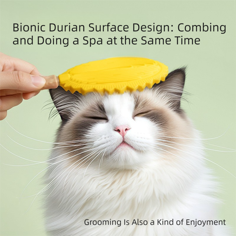 Green and Yellow Pet Durian Massage Comb 2-Pack - Cat Deshedding Brush with Dual-Sided TPR Design for Soft Skin and Fur Cleaning - Image 2