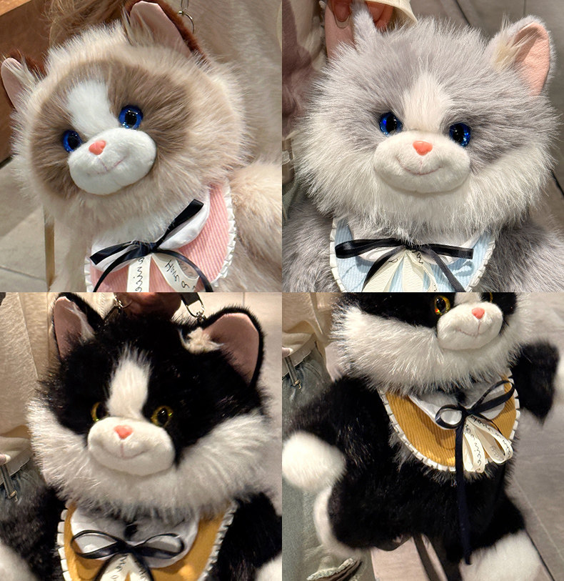Grey Adorable Plush Cat Backpack - Soft Furry Doll Bag with Zipper Compartment for Girls and Women - Image 4