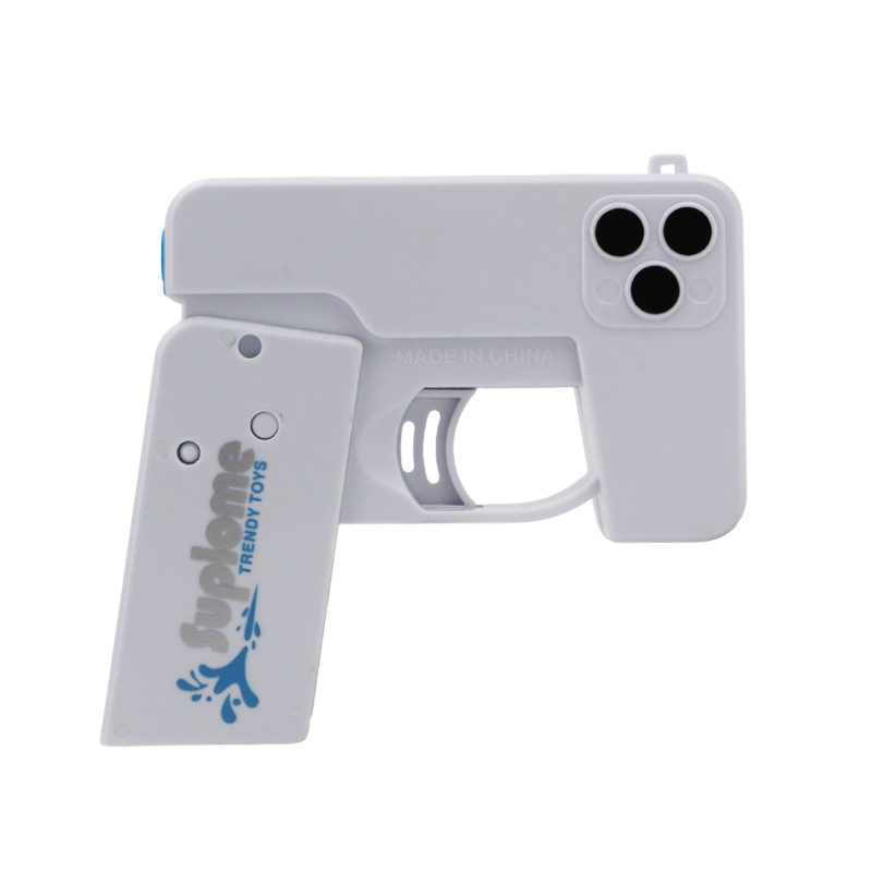 2 Pcs Grey Mini Foldable Phone Water Gun - Portable Dual-Nozzle Spray Toy for Summer Fun and Stress Relief - Image 1