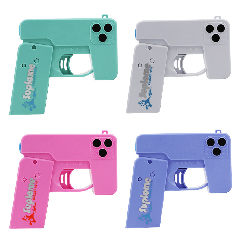 2 Pcs Grey Mini Foldable Phone Water Gun - Portable Dual-Nozzle Spray Toy for Summer Fun and Stress Relief - Image 7