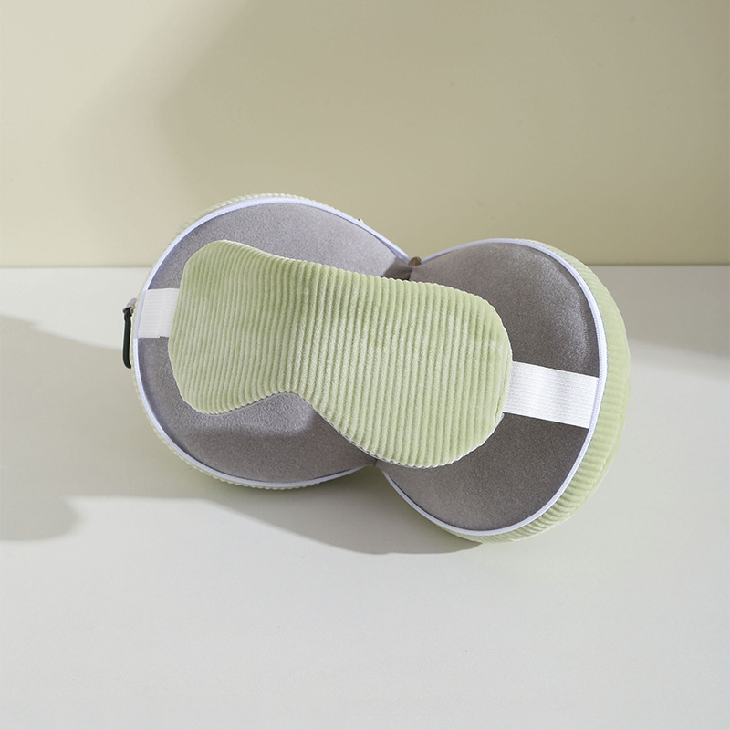 Green and Grey 3-in-1 Foldable Sleep Eye Mask with Neck Pillow - Compact Travel Pillow for Airplane, Office Naps and Restful Sleep - Image 1