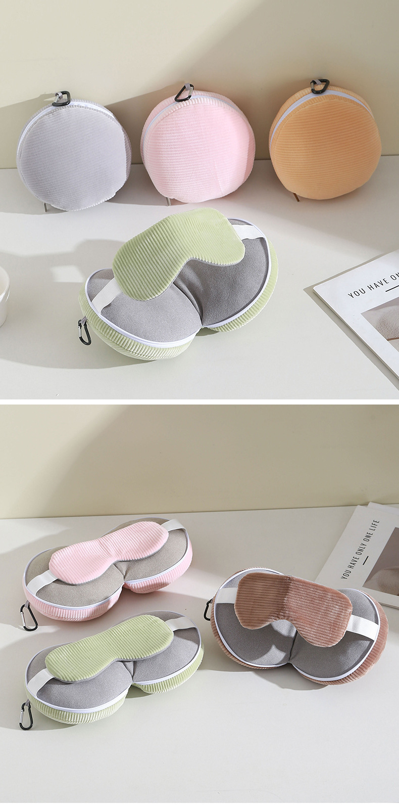 Green and Grey 3-in-1 Foldable Sleep Eye Mask with Neck Pillow - Compact Travel Pillow for Airplane, Office Naps and Restful Sleep - Image 6