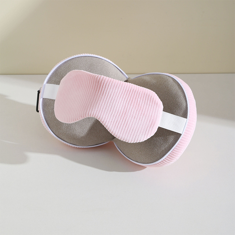 Pink and Grey 3-in-1 Foldable Sleep Eye Mask with Neck Pillow - Compact Travel Pillow for Airplane, Office Naps and Restful Sleep - Image 1