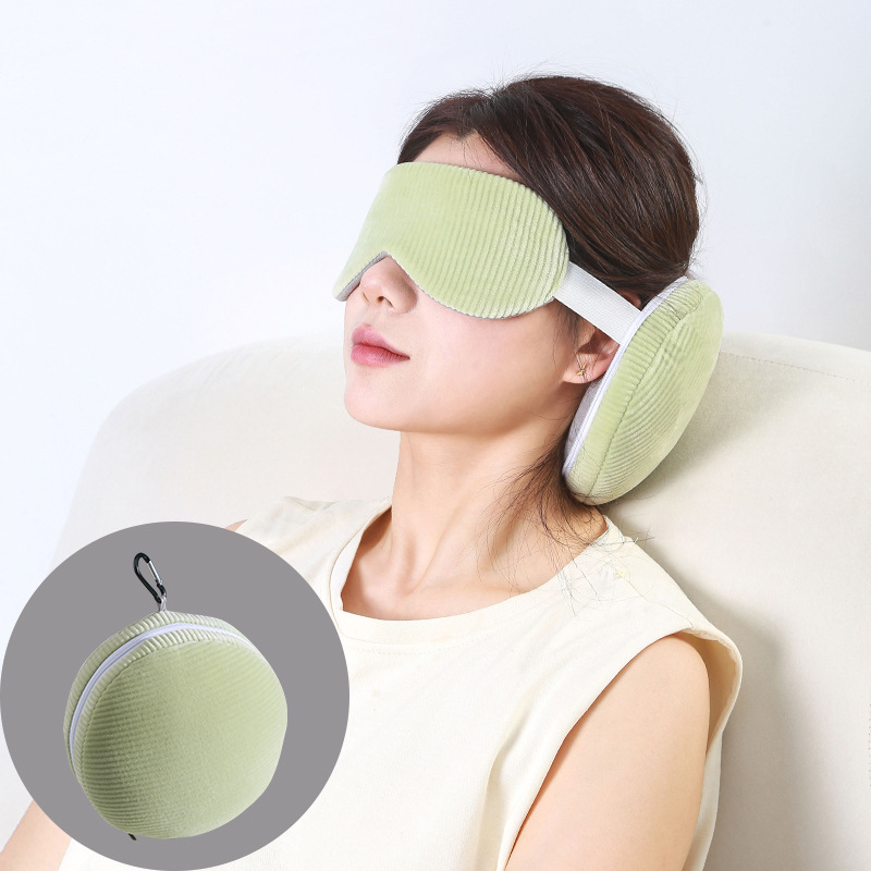 Grey 3-in-1 Foldable Sleep Eye Mask with Neck Pillow - Compact Travel Pillow for Airplane, Office Naps and Restful Sleep - Image 2