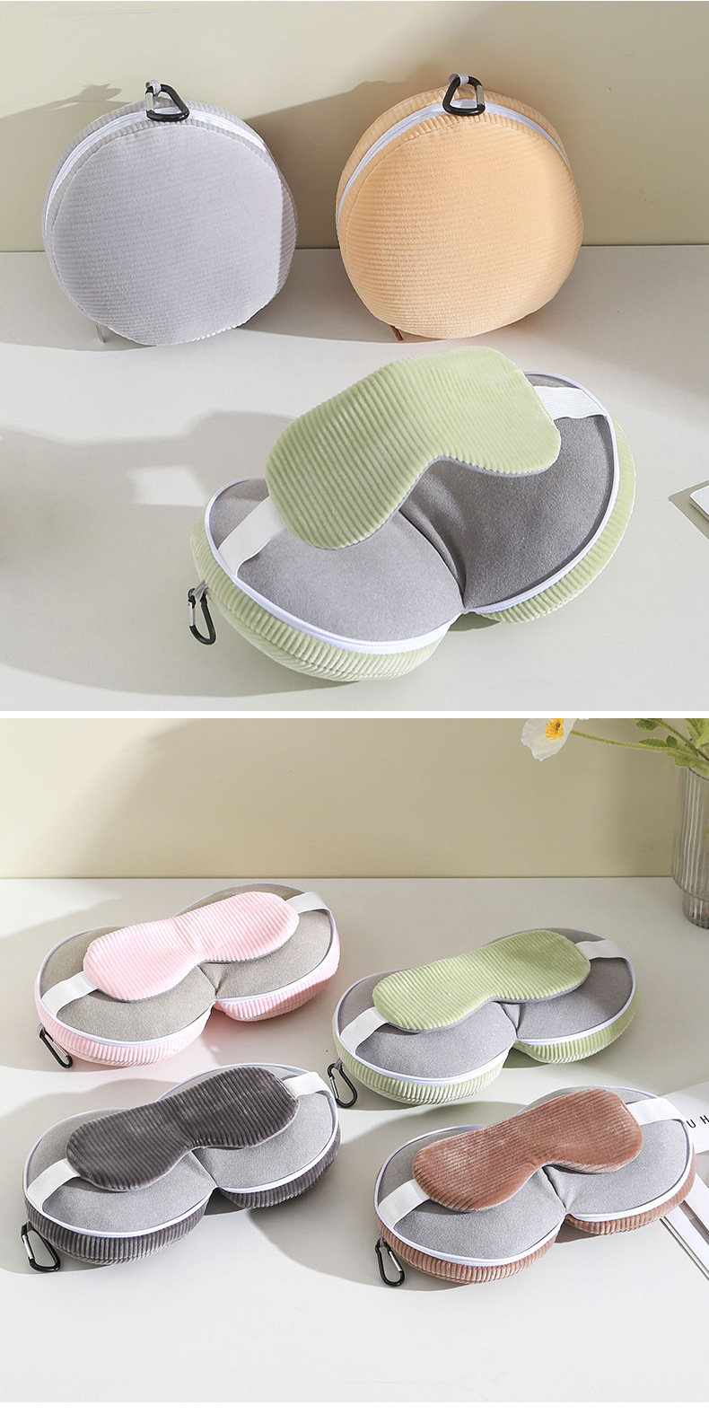 Grey 3-in-1 Foldable Sleep Eye Mask with Neck Pillow - Compact Travel Pillow for Airplane, Office Naps and Restful Sleep - Image 7