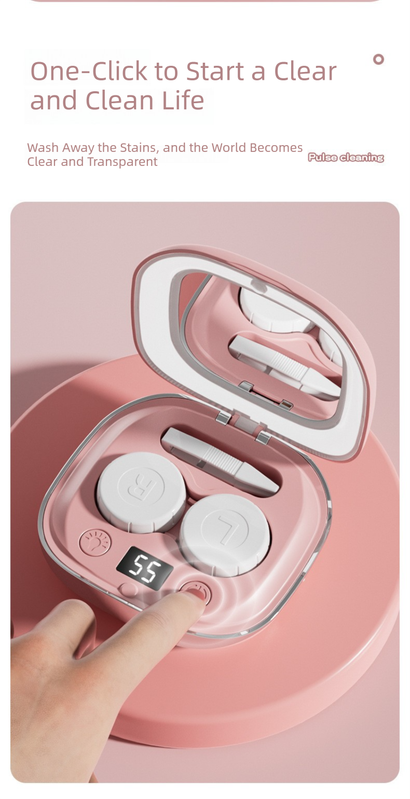 Grey Portable Sonic Wave Contact Lens Cleaner with LED Makeup Mirror - Automatic Electric Lens Cleaning Case for Daily Use - Image 4