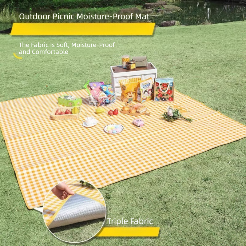 Yellow Lightweight Thickened Picnic Mat – Waterproof Outdoor Camping Ground Sheet for Hiking, Parks and Picnics(2*2M） - Image 1