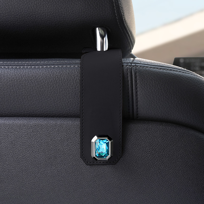 Black Car Multi-Functional PU Leather Hook with Crystal Decoration – Hidden Storage Hook for Front and Rear Seats (Set of 2) - Image 1