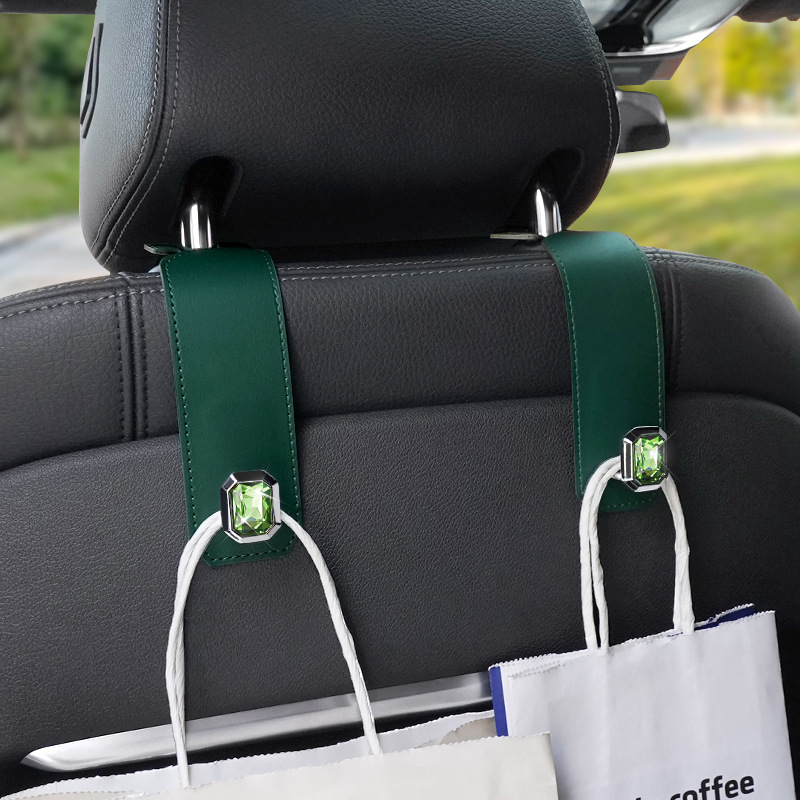 Brown Car Multi-Functional PU Leather Hook with Crystal Decoration – Hidden Storage Hook for Front and Rear Seats (Set of 2) - Image 4
