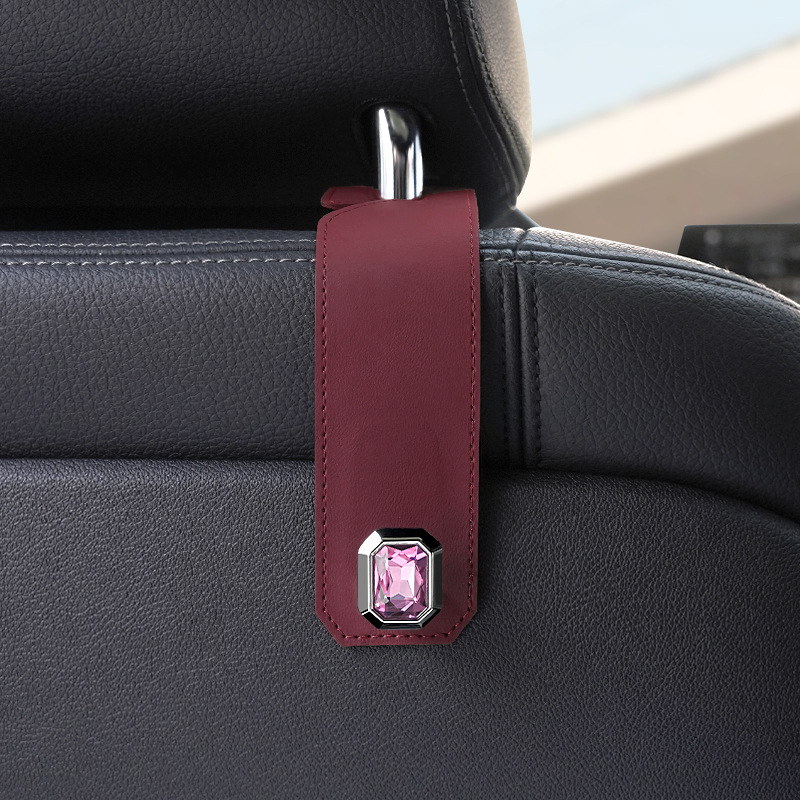 Claret Car Multi-Functional PU Leather Hook with Crystal Decoration – Hidden Storage Hook for Front and Rear Seats (Set of 2) - Image 1